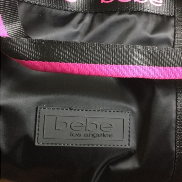 BEBE Sport Hot Pink & Black Satin Large Duffle Weekender Gym Bag Shoulder Strap - Picture 6 of 7